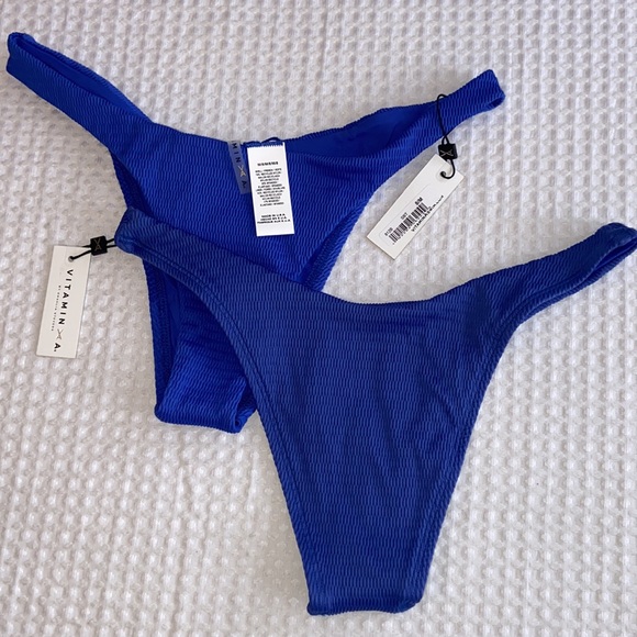 VITAMIN A California High Leg Cheeky Bikini Bottoms Size M/8 S/6 Royal Blue NEW! - Picture 16 of 16